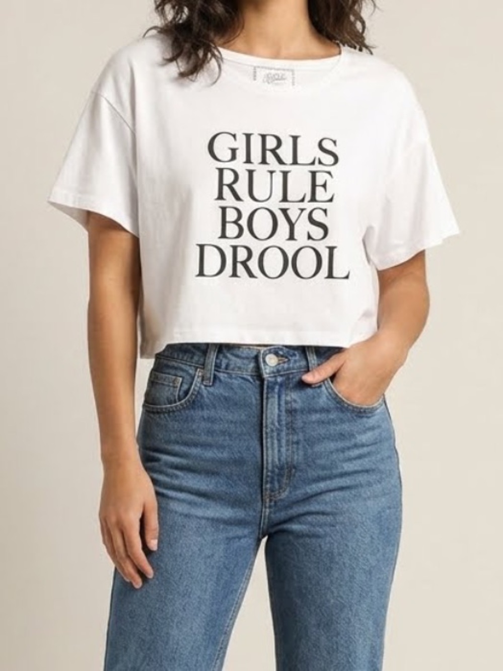KID DANGEROUS Girls Rule Boys Drool Cropped T-Shirt Small